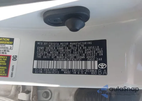 2019 Toyota Corolla Le из США, поврежденный, VIN 5YFBURHE0KP920737